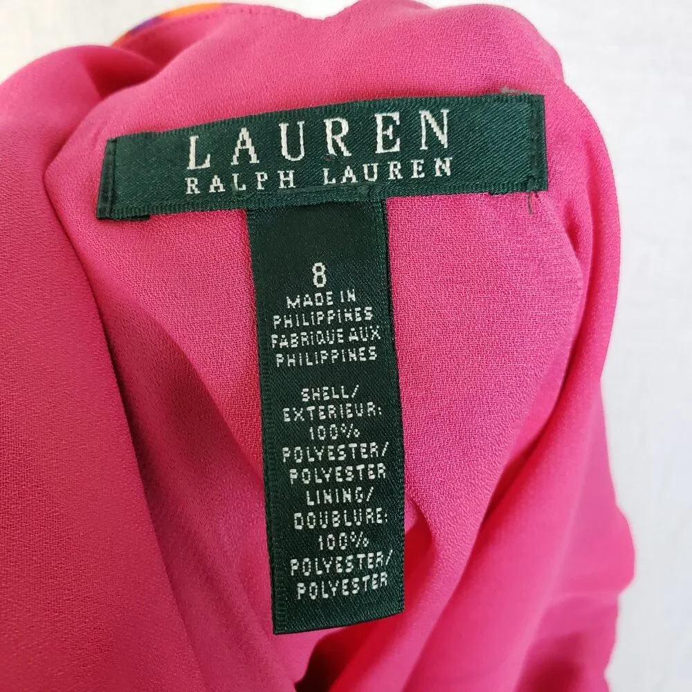 Ralph Lauren Godet Pleated Dress Colorful Floral Print Art-to-Wear size 8 Y2K